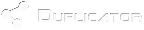9 of the best WordPress backup plugins | titus.design White logo with three connected dots forming a triangle on the left and the word “Duplicator” in a modern, embossed font on the right, all set against a light grey background.